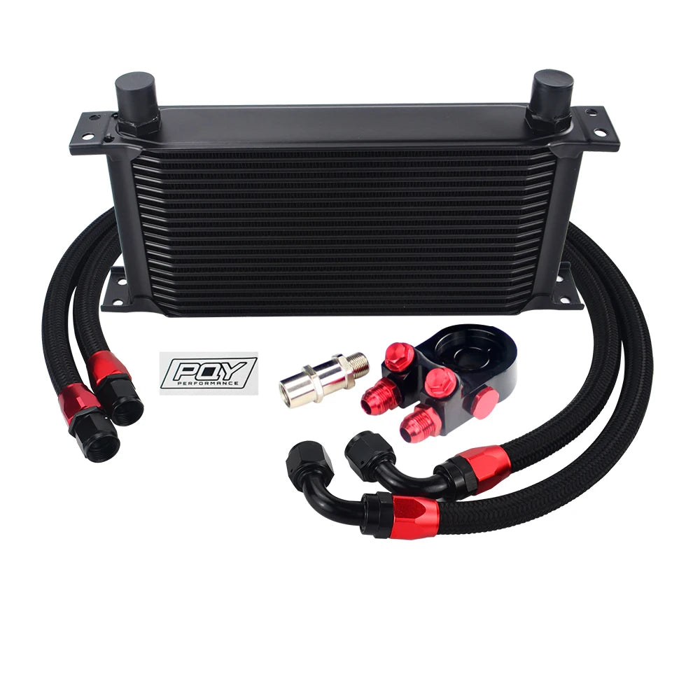 Universal 19 Rows Oil Cooler Kit +Oil Filter Sandwich + Stainless Steel Braided An10 Hose With PQY Sticker+Box