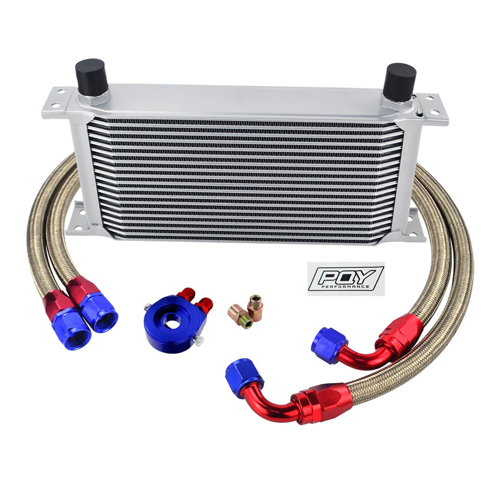 Universal 19 Rows Oil Cooler Kit +Oil Filter Sandwich + Stainless Steel Braided An10 Hose With PQY Sticker+Box
