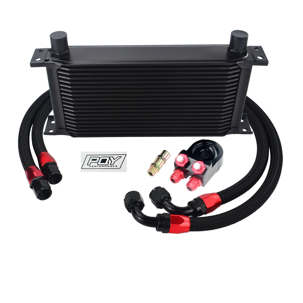Universal 19 Rows Oil Cooler Kit +Oil Filter Sandwich + Stainless Steel Braided An10 Hose With PQY Sticker+Box