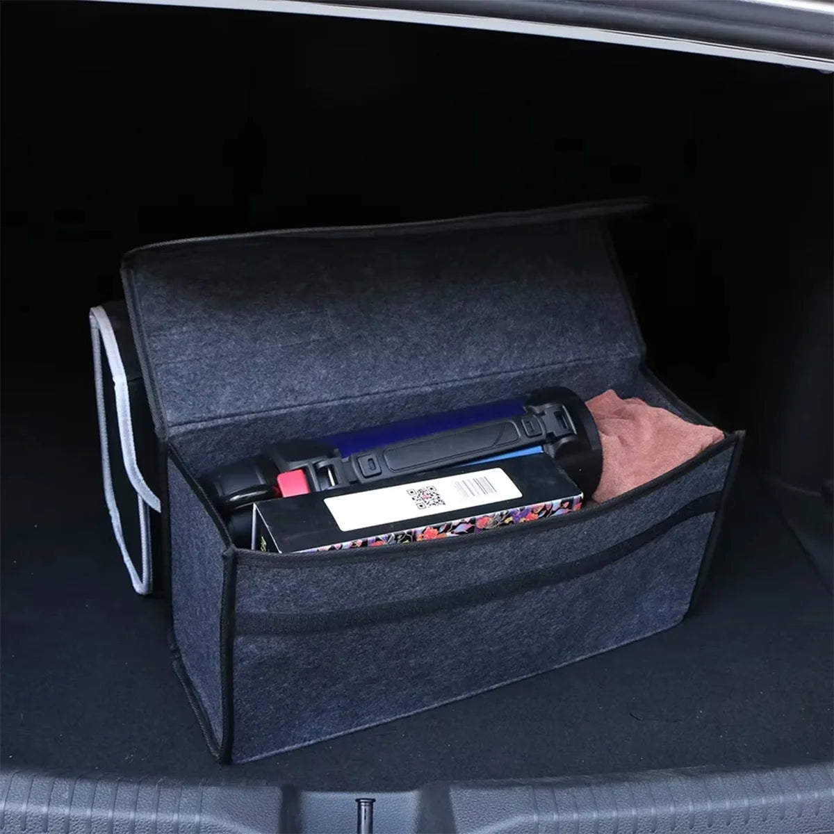 Filcowy organizer do bagażnika – powiększony, dark gray, miękki i pogrubiony – Trunk Storage Box