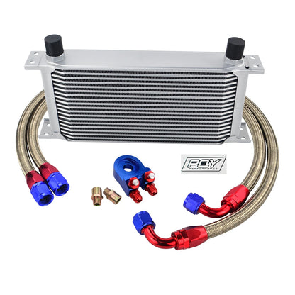 Universal 19 Rows Oil Cooler Kit +Oil Filter Sandwich + Stainless Steel Braided An10 Hose With PQY Sticker+Box