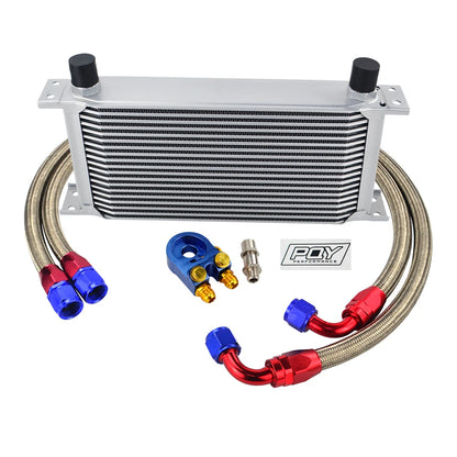 Universal 19 Rows Oil Cooler Kit +Oil Filter Sandwich + Stainless Steel Braided An10 Hose With PQY Sticker+Box