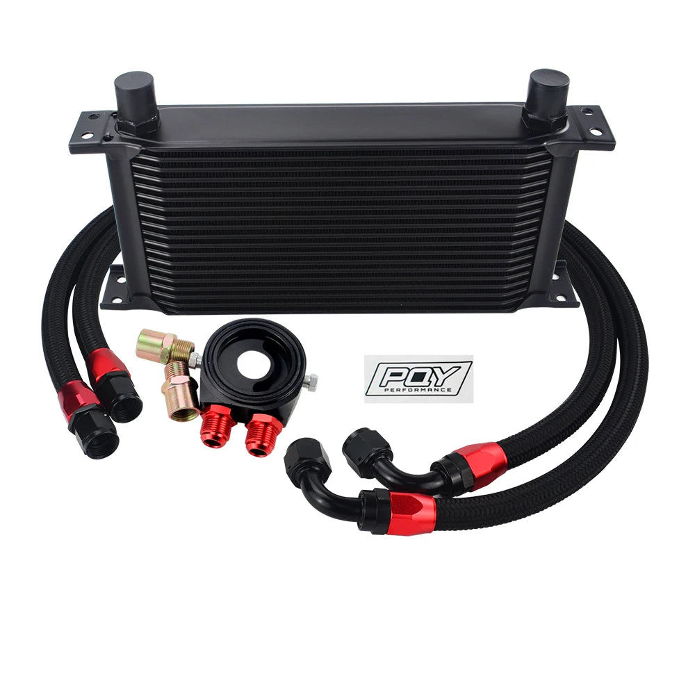 Universal 19 Rows Oil Cooler Kit +Oil Filter Sandwich + Stainless Steel Braided An10 Hose With PQY Sticker+Box
